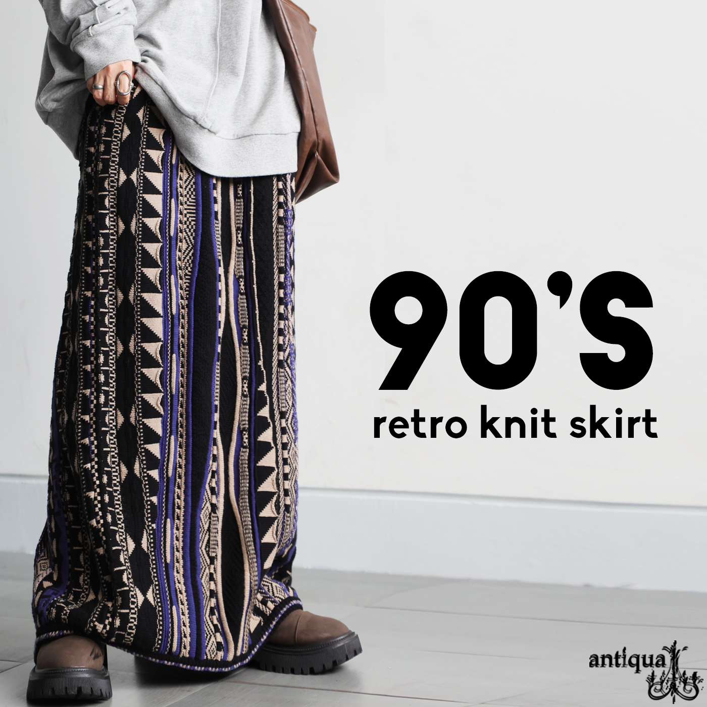 antiqua 幾何学柄 ニットスカート レディース ボトムス 柄 送料無料