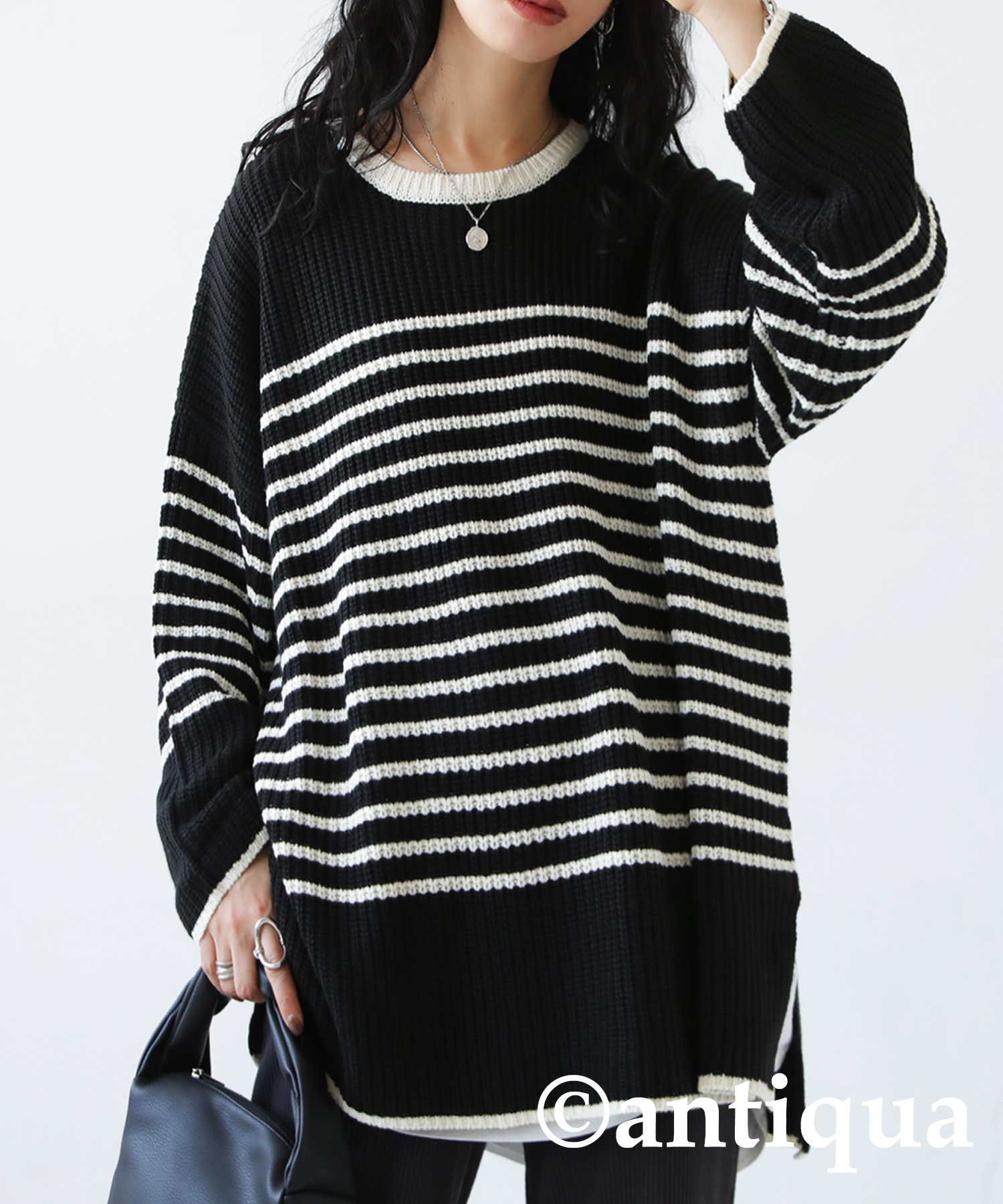 うっちゃんです。antiqua♛ ボーダー綿ニットトップス ボーダーニット ニット レディース トップス セーター 長袖・メール便