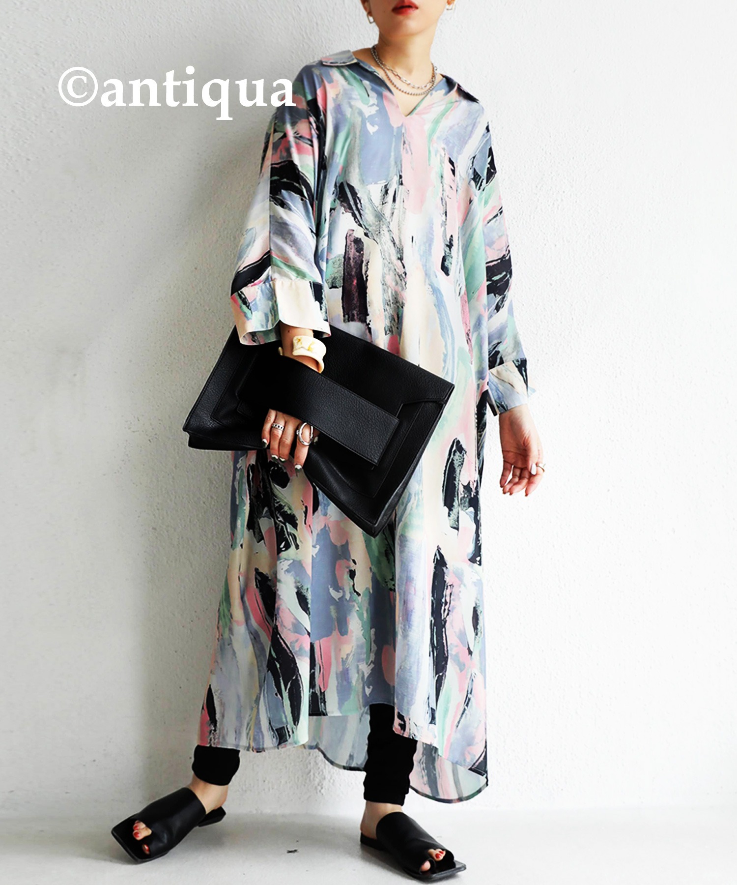 antiqua アート柄ワンピース ワンピース レディース ロング 送料