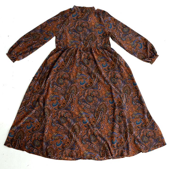 未使用品 ANAYI ペイズリー柄 シルクロングワンピース 38 ブラウン 未使用品 ANAYI ペイズリー柄 シルクロングワンピース 38 ブラウン