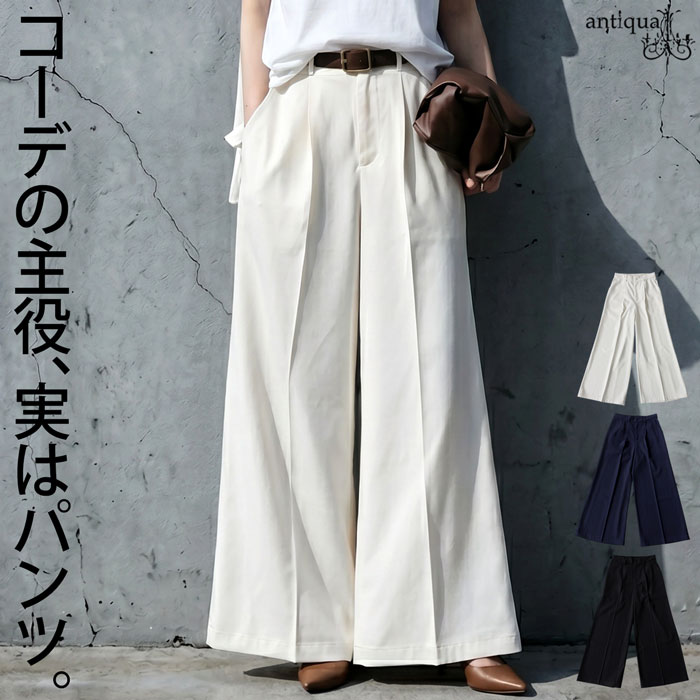 antiqua（アンティカ） ワイドパンツ レディース タック ロング 