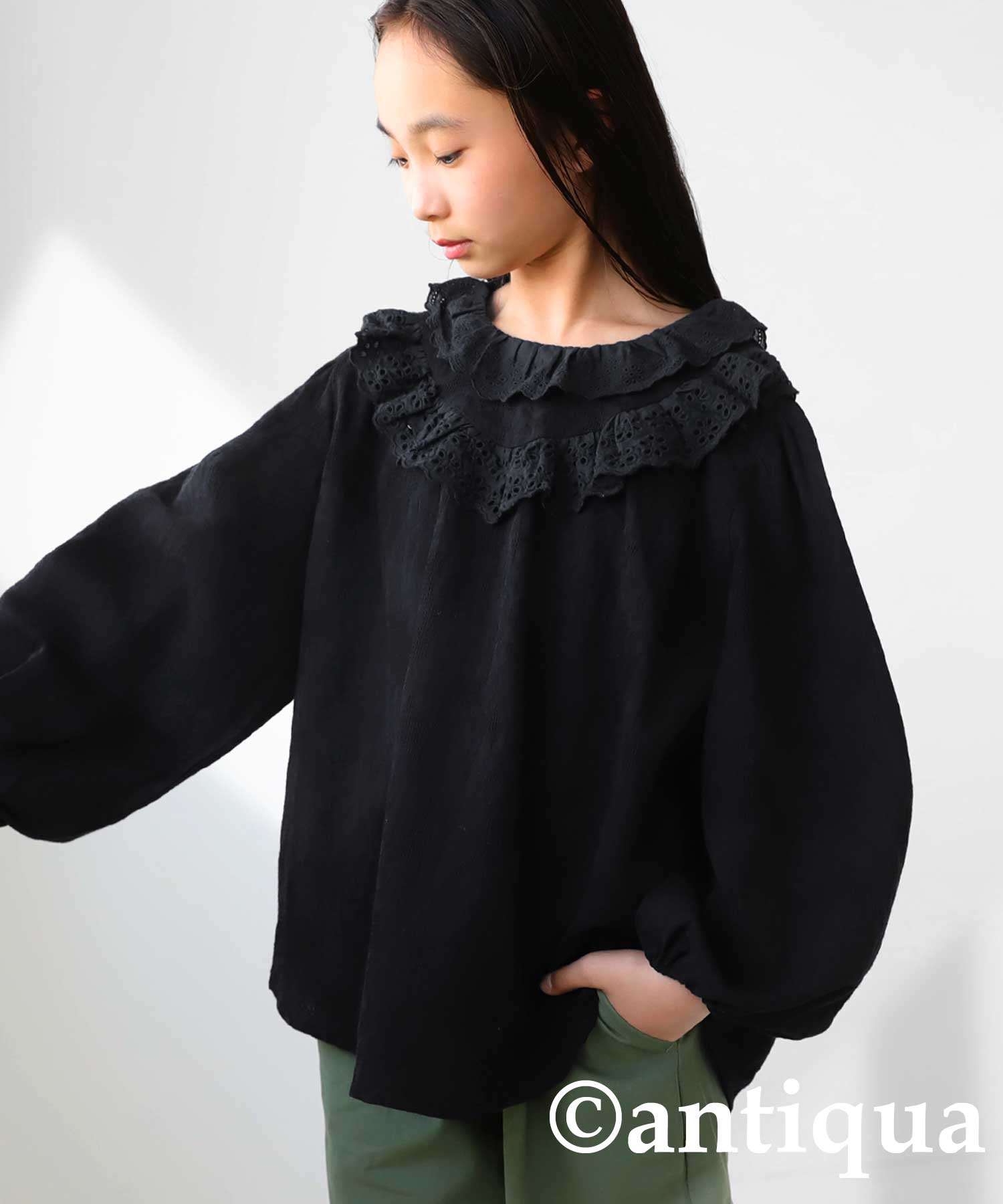 antiqua（アンティカ） トップス 長袖 ブラウス フリル レース 子供服