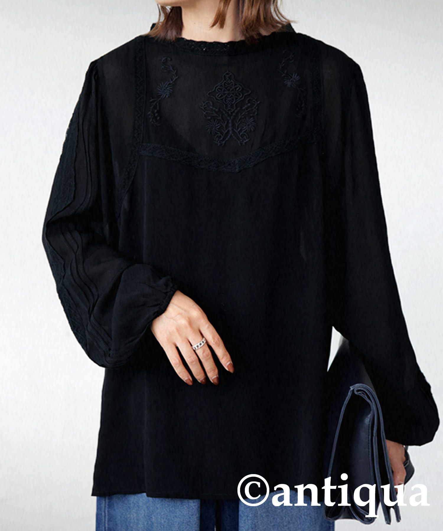 antiqua（アンティカ） 刺繍シアートップス ブラウス レディース