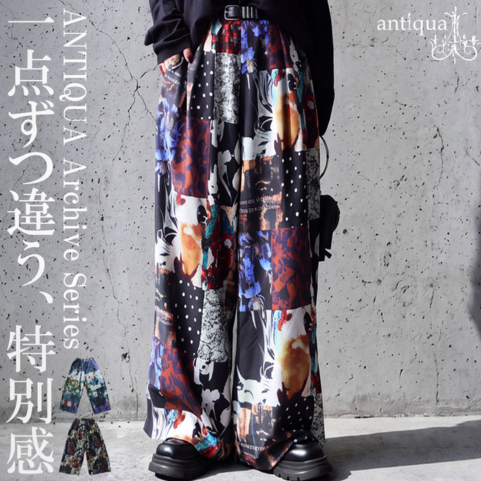 antiqua（アンティカ） ワイドパンツ レディース ロング 柄パンツ 配色