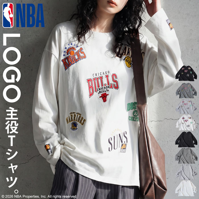 NBA公式 ロゴ刺繍 ロンT レディース クルーネック 送料無料・メール便不可 | antiqua | 01
