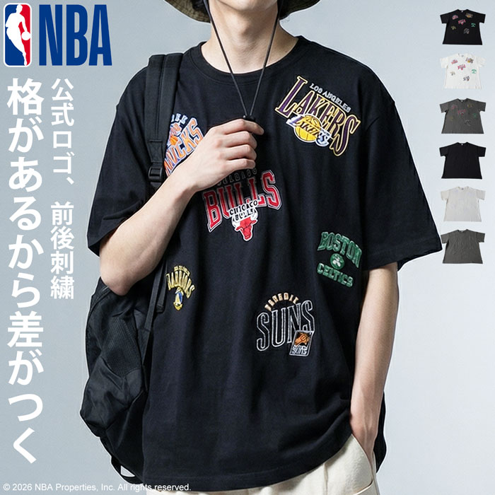 antiqua（アンティカ） NBA公式 ロゴ刺繍 Tシャツ メンズ クルーネック