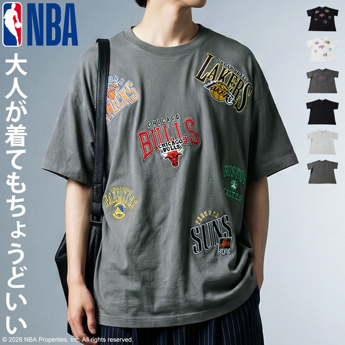 antiqua（アンティカ） NBA公式 ロゴ刺繍 Tシャツ メンズ クルーネック