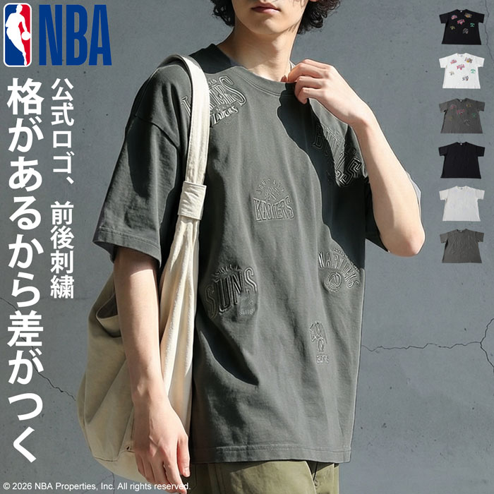 antiqua（アンティカ） NBA公式 ロゴ刺繍 Tシャツ メンズ クルーネック