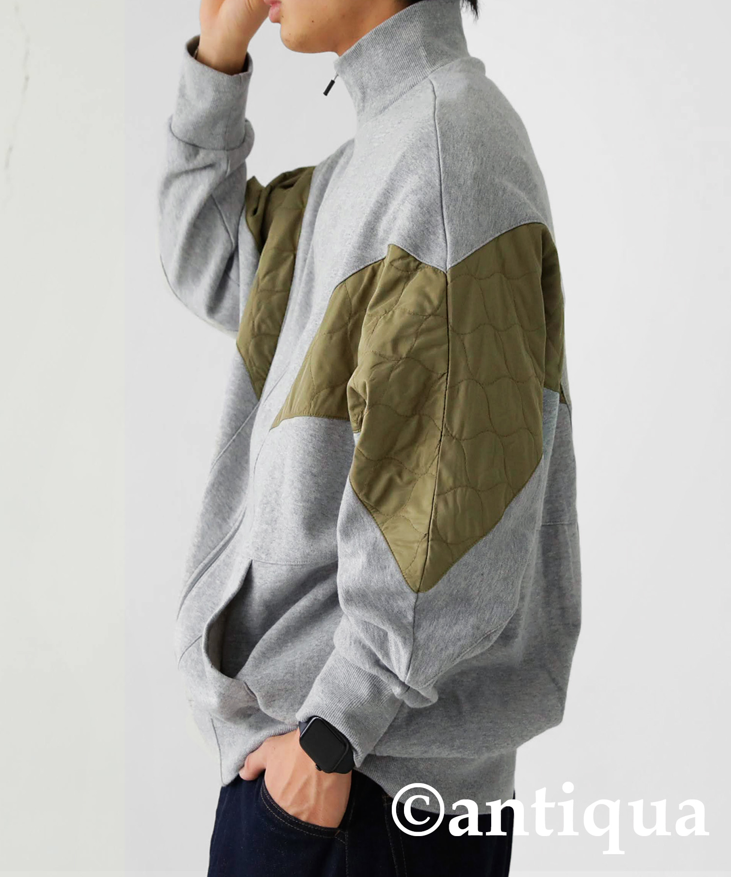 キルティング切り替え ハイネックパーカー メンズ 送料無料・メール便不可【Z】 | antiqua | 02