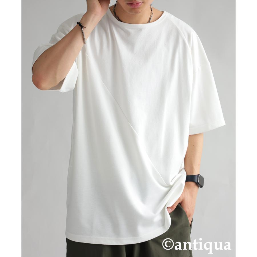 Tシャツ メンズ トップス 半袖 無地 異素材 ポンチ 天竺・100ptメール便可【Z】｜antiqua｜02