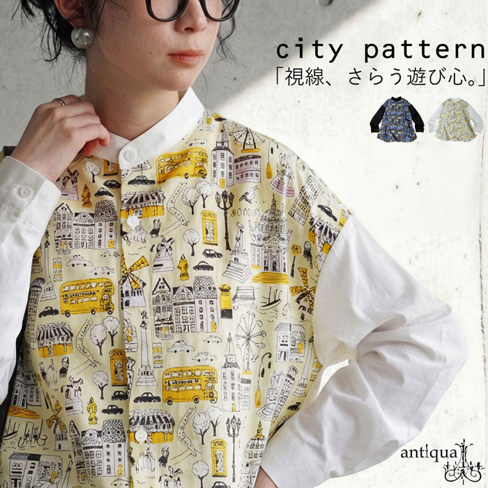 antiqua（アンティカ） 街柄 切替 シャツ レディース トップス