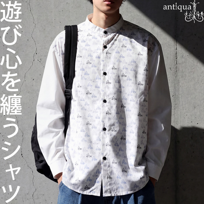 antiqua（アンティカ） シャツ メンズ 長袖 バンドカラー 前開き