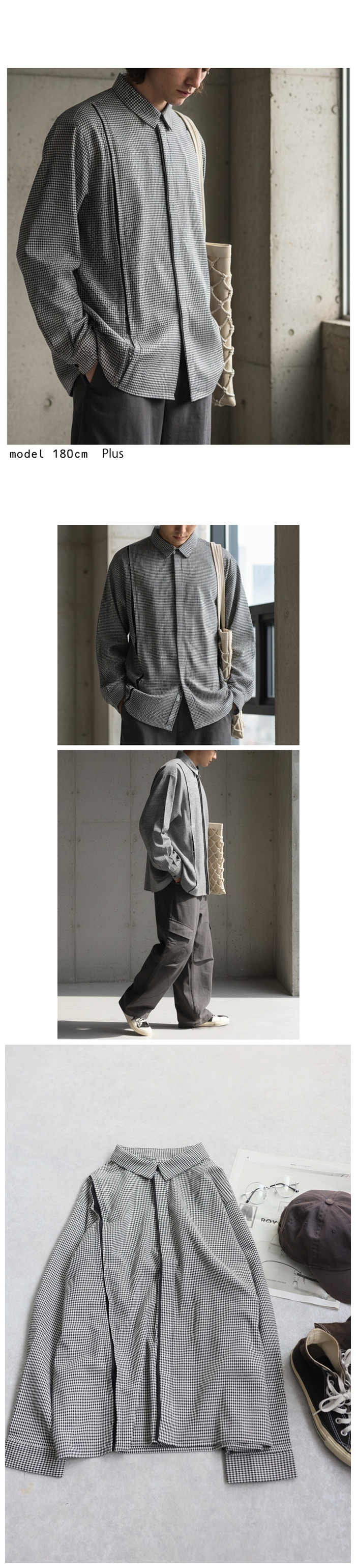 antiqua（アンティカ） 千鳥柄 ラインデザイン シャツ メンズ トップス