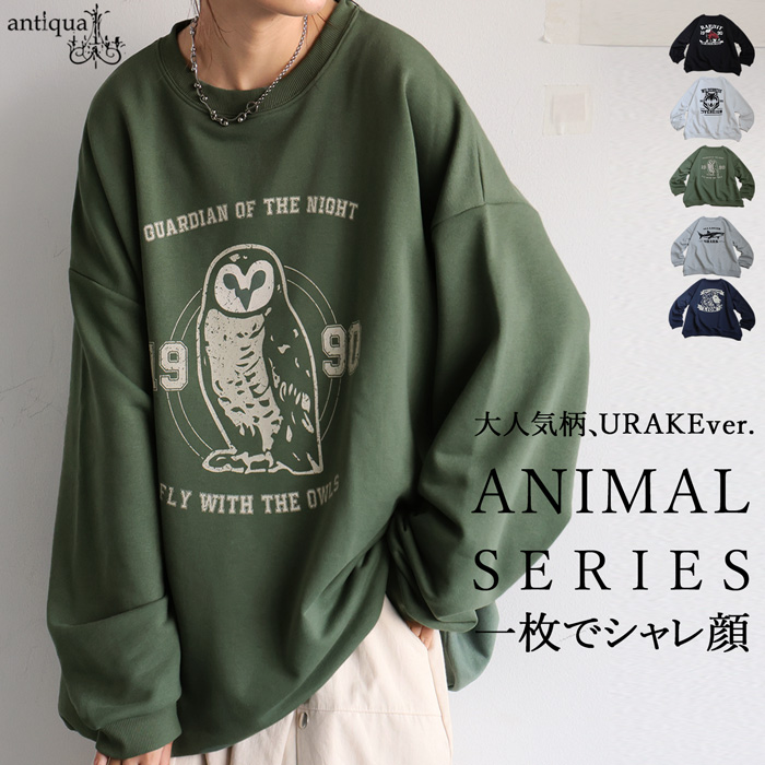 antiqua（アンティカ） アニマル カレッジロゴ 裏毛トレーナー