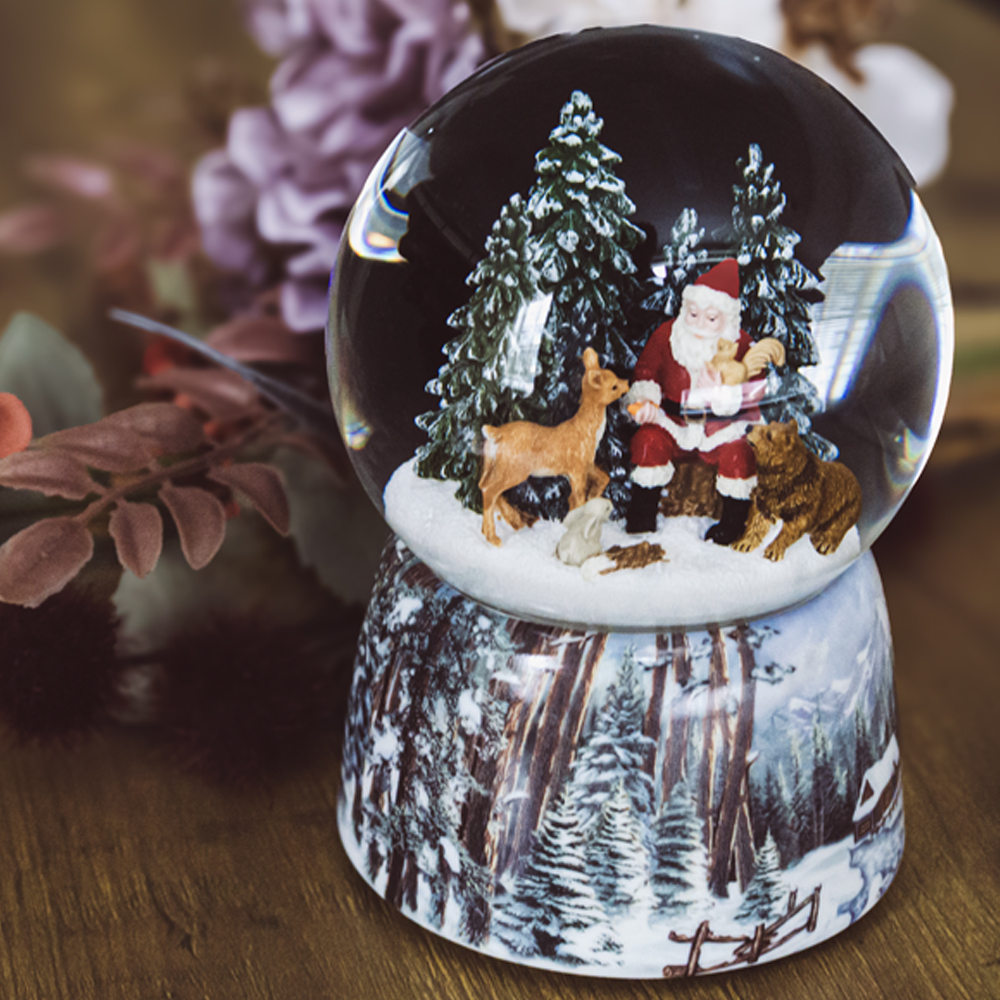 JARLL】スノードーム クリスマス サンタクロースと森の動物 高級