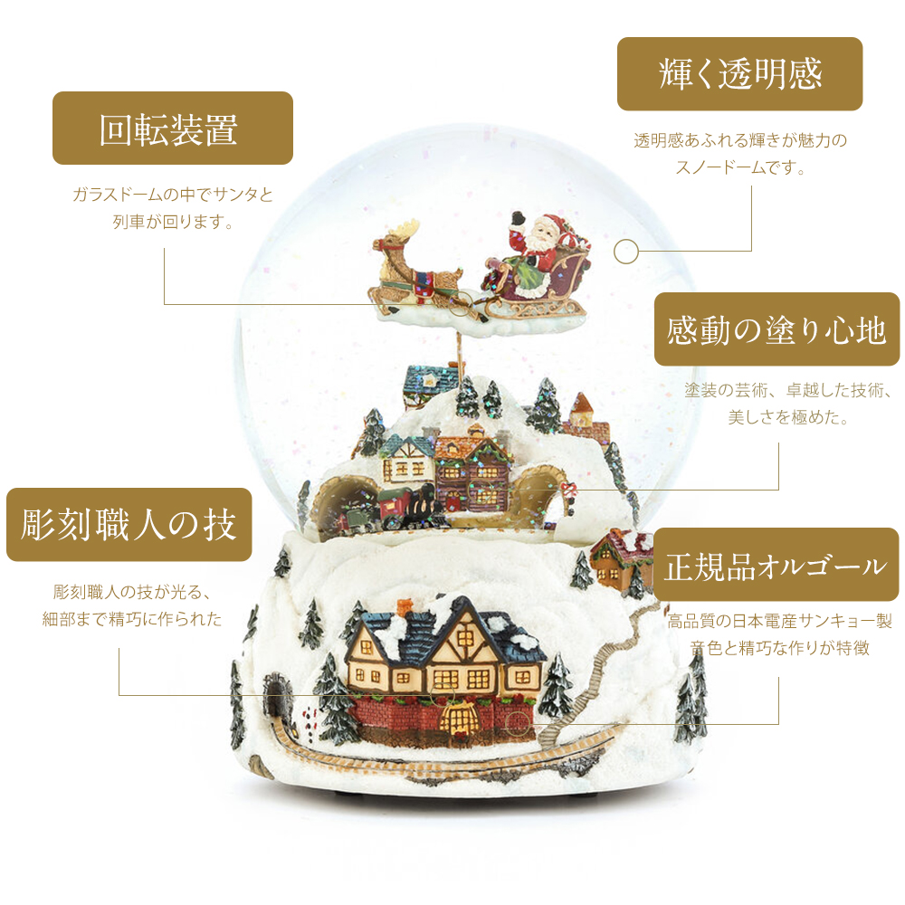 JARLL】スノードーム クリスマス オルゴール (ぜんまい式) 回転式
