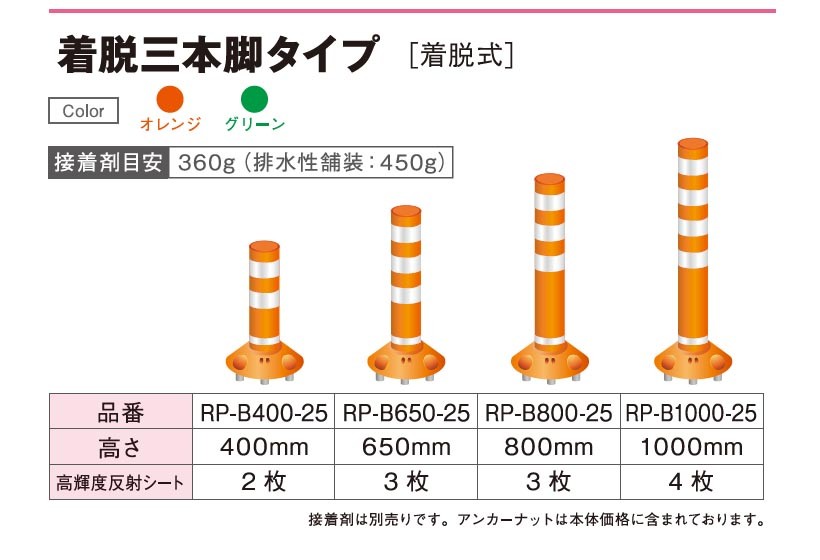 柔らかい 保安道路企画 ラウンドポスト 着脱三本脚タイプ 高さ1000mm