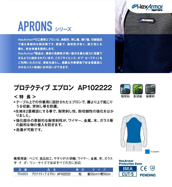 最大15%OFFクーポン HEX ARMOR 耐切創エプロン プロテクティブ エプロン AP322 754002 販売単位 
