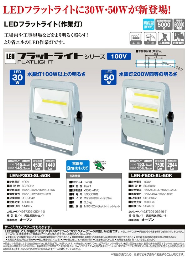 日動工業 LED投光器 フラットライト 30W (昼白色)LEN-F30D-SL-50K
