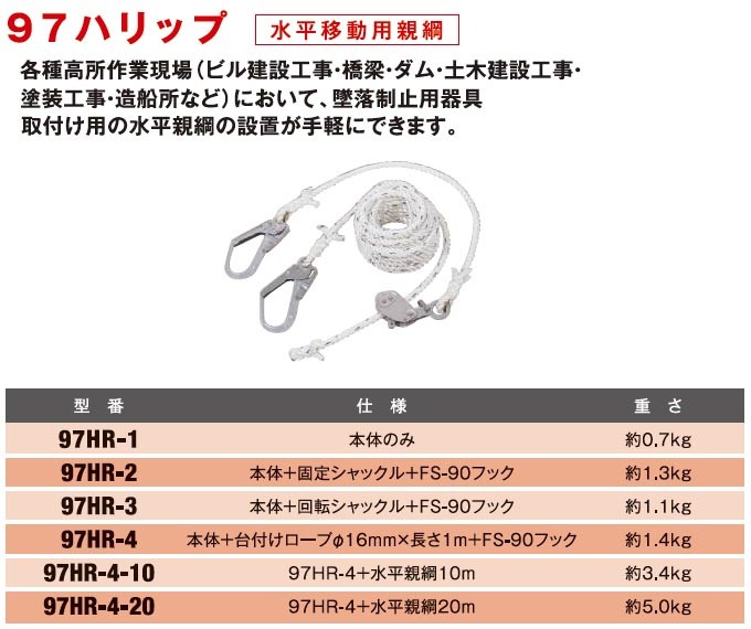 ツヨロン 親綱式水平移動用 97ハリップ 97HR-4-20 (20m)(メーカー直送