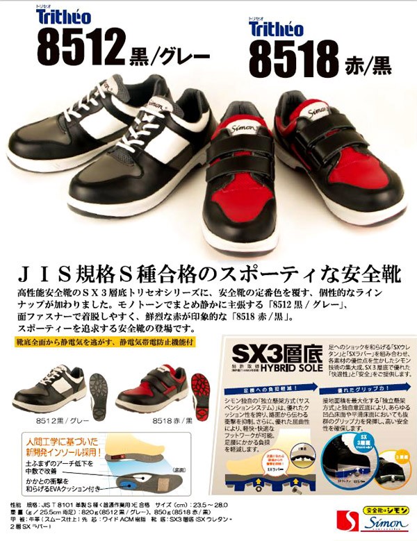 安全靴 シモン 8518 (23.5〜28.0cm)赤 黒 (メーカー直送 代引き決済