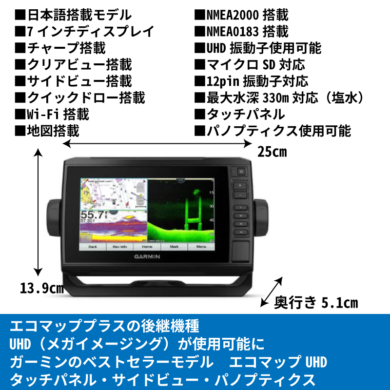 GARMIN ガーミン 日本語 ECHOMAP UHD 72sv エコマップ UHD 日本地図