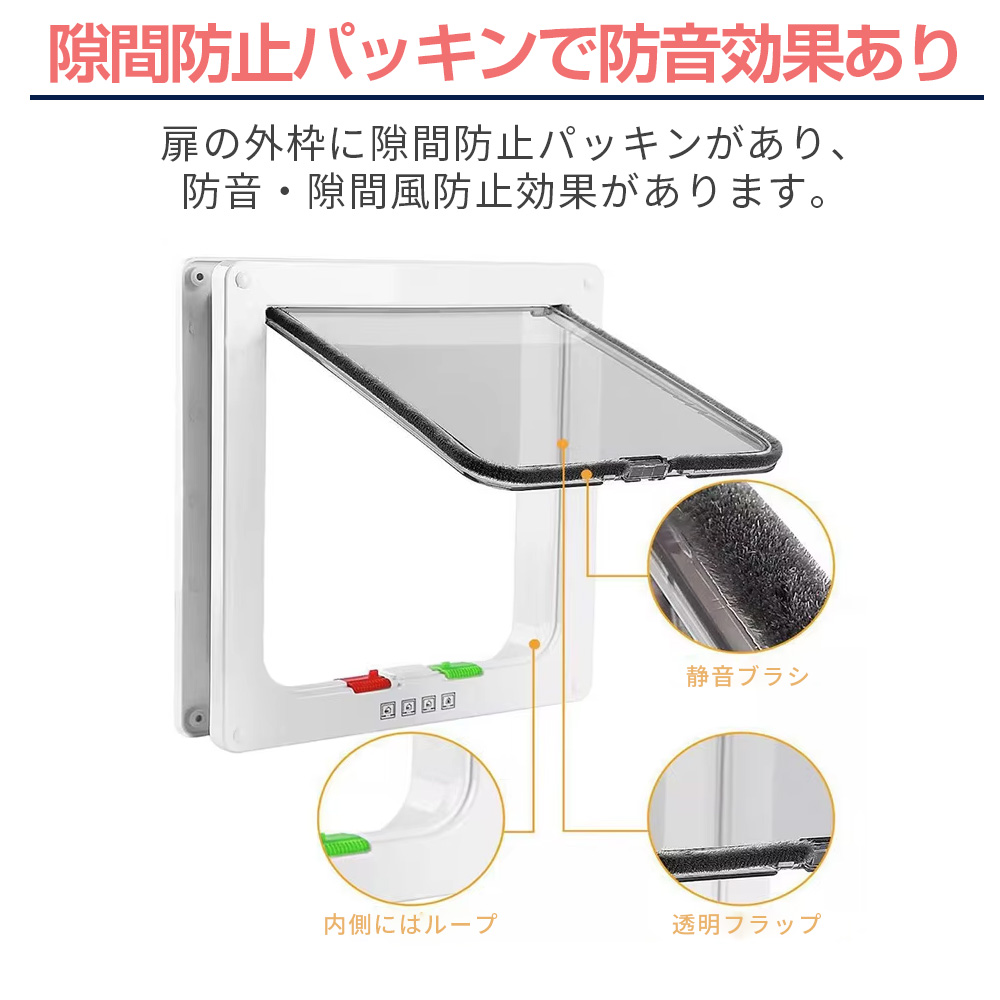 ペットドア Mサイズ 猫 小型犬 簡単設置 出入り口 出入り調整 調整機能