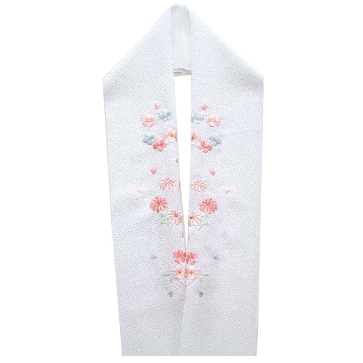 刺繍半襟 丸輪柄 桜/梅/菊 ポリエステル100% 白地 全6色 : あおい 正直