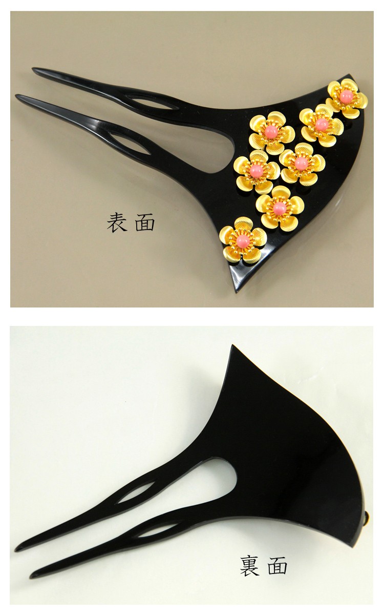 バチ型かんざし -43- 二本挿し 髪飾り 花飾り 黒 金 桜 : あおい バチ型かんざし -43- 二本挿し 髪飾り 花飾り 黒 金 桜 : あおい