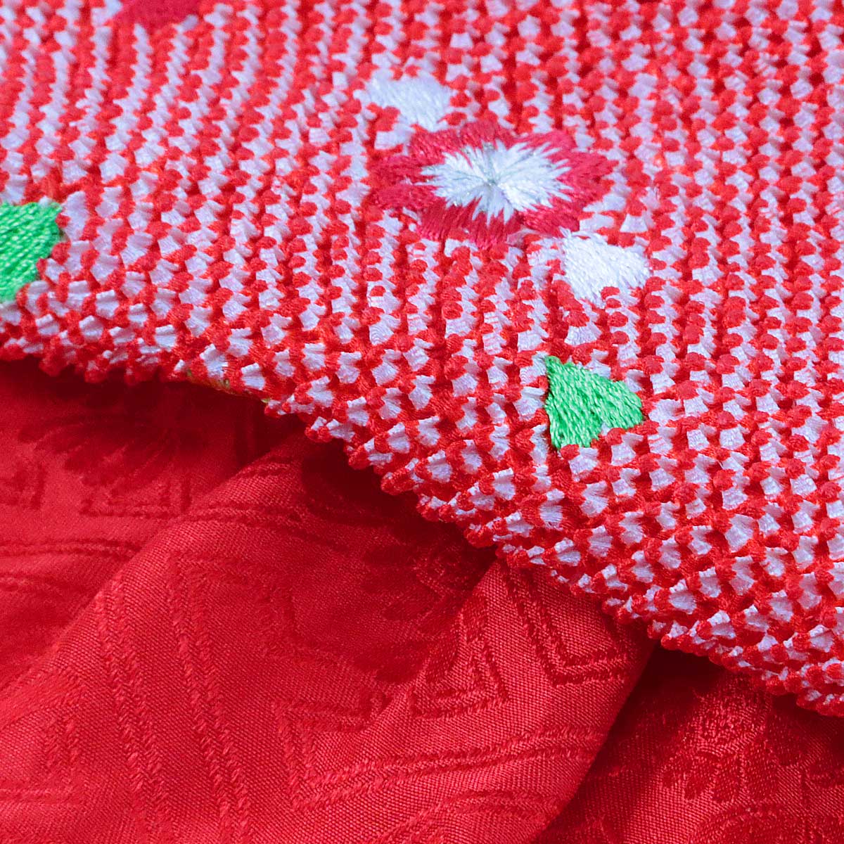 総絞り帯揚げ 振袖用 -2I- 正絹 鹿の子絞り 四つ巻き 刺繍入り