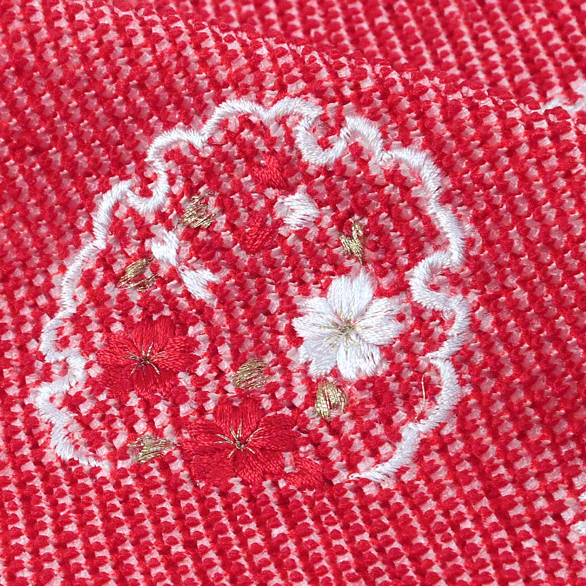 総絞り帯揚げ 振袖用 -2N- 正絹 鹿の子絞り 四つ巻き 刺繍入り