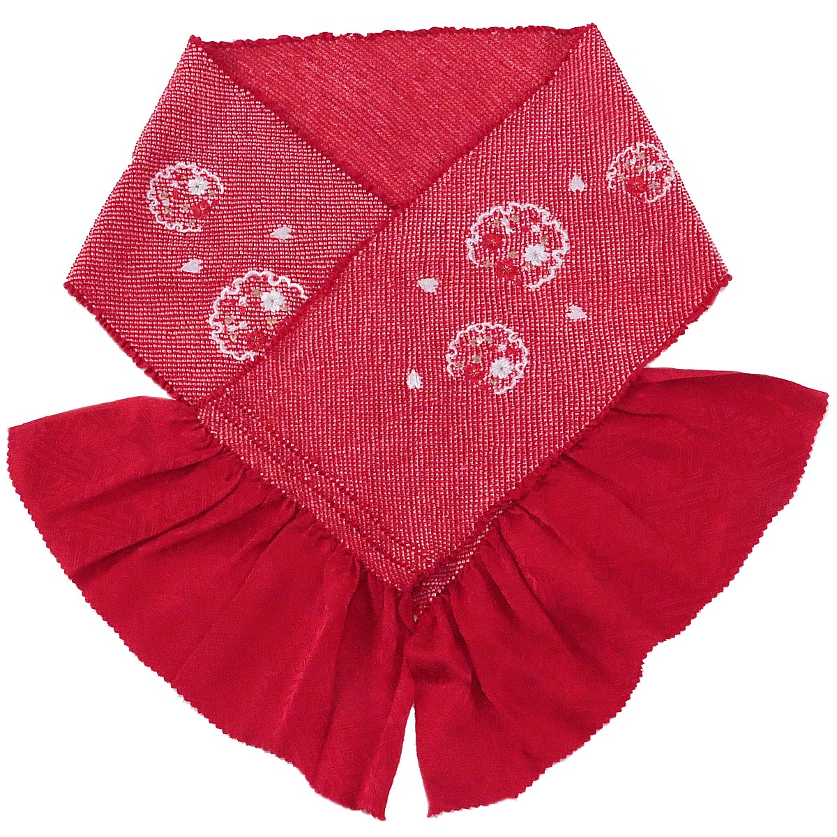 総絞り帯揚げ 振袖用 -2N- 正絹 鹿の子絞り 四つ巻き 刺繍入り 絹100