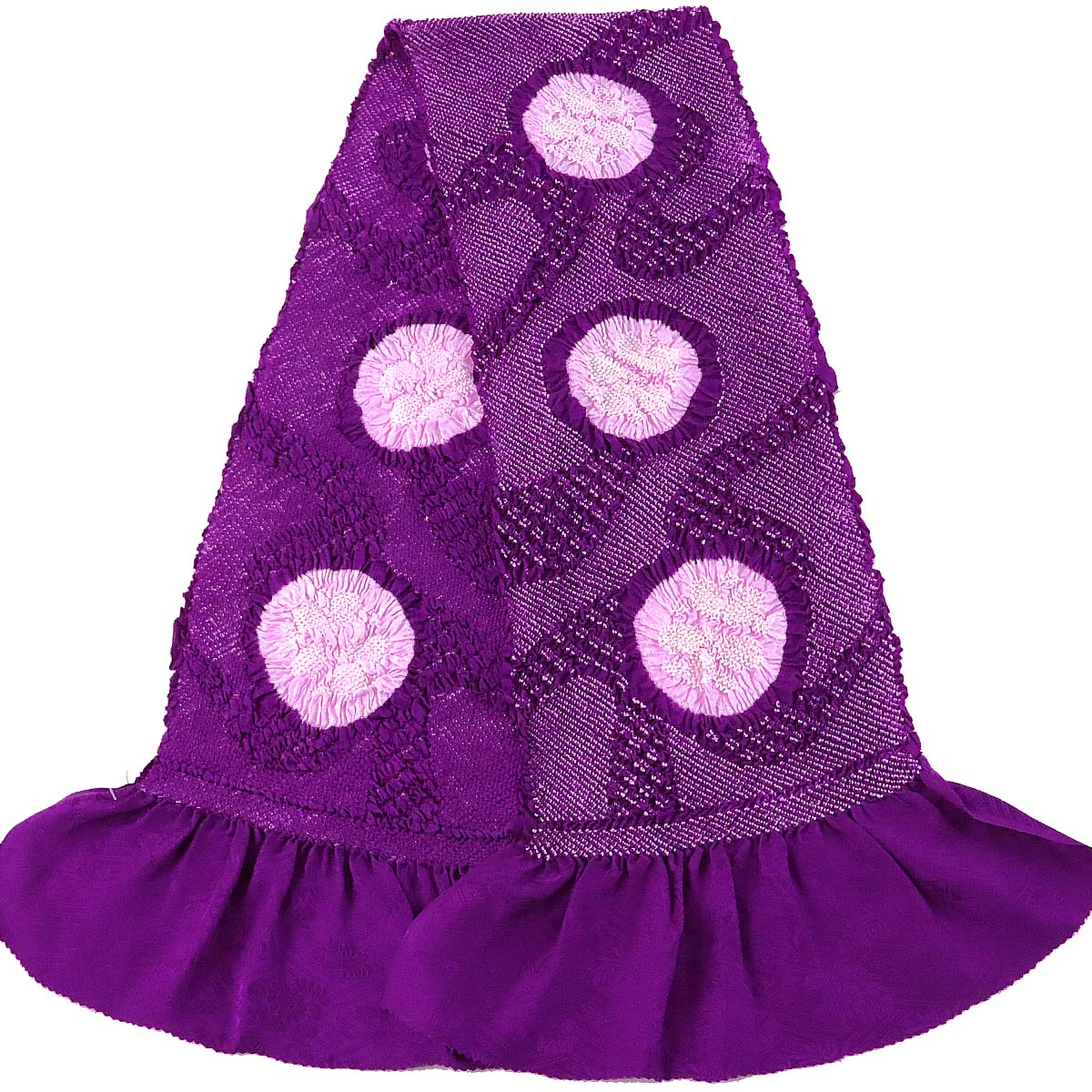 総絞り帯揚げ 振袖用 -3A- 濃紫 正絹 鹿の子絞り 四つ巻き 絹100