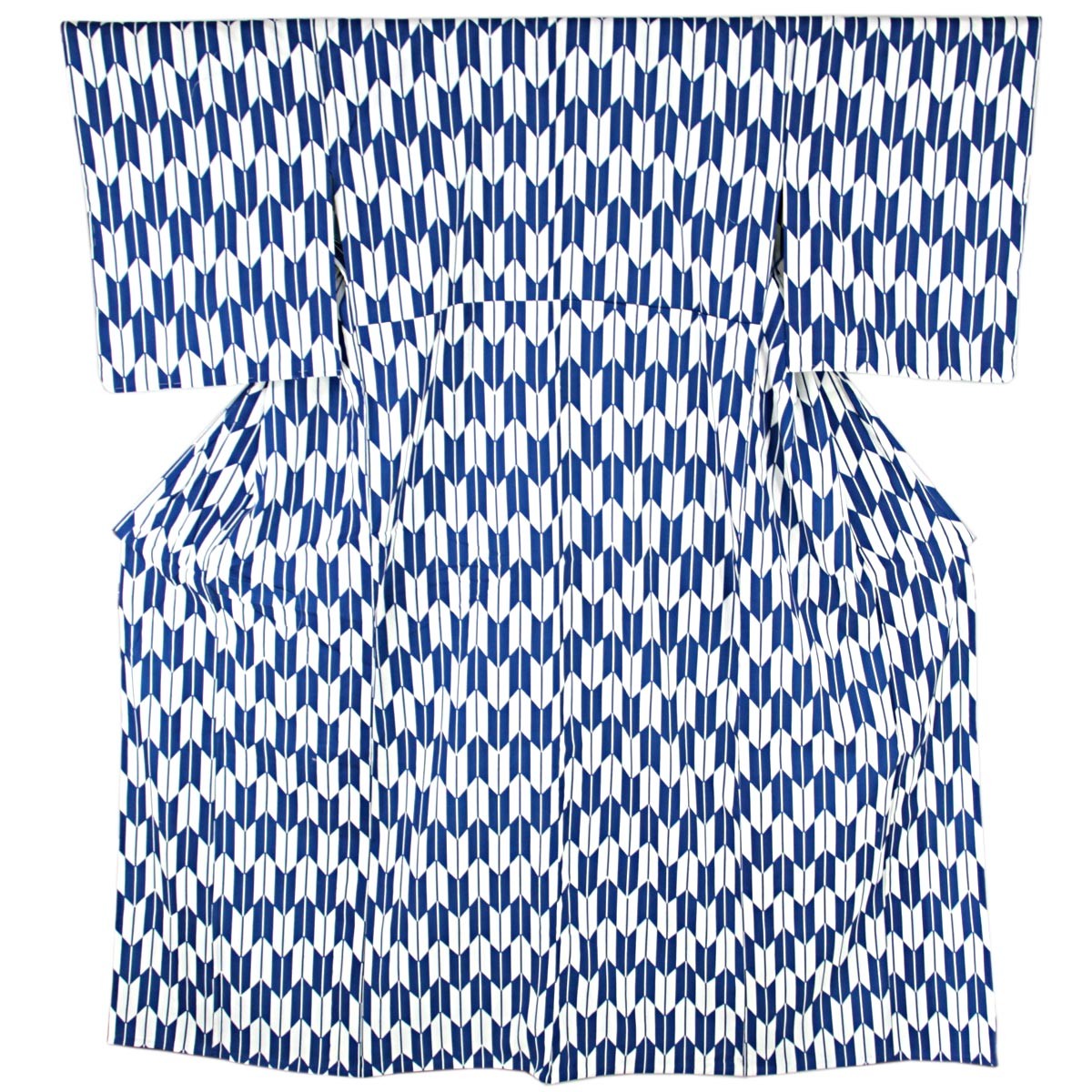 矢絣小紋 ウール着物 -3- 女性用 普通袖丈 毛100% 紺色 M/L-size