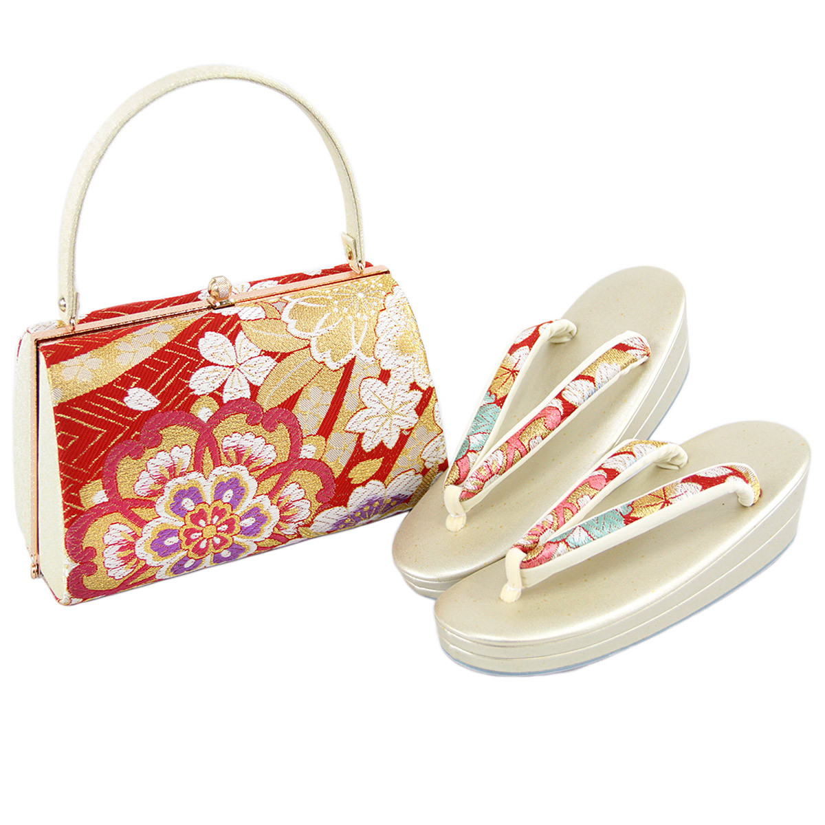 草履バッグセット -91- レディース Free-size ゴールド/レッド 日本製