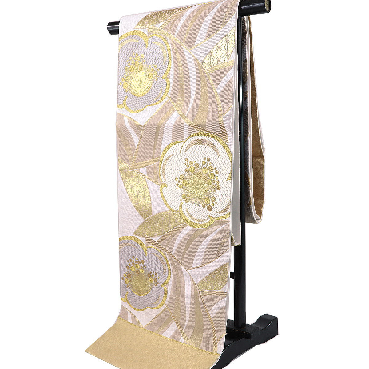 袋帯 振袖用 -23- 西陣織 大光 六通柄 絹混 白橡地/金 梅の花柄