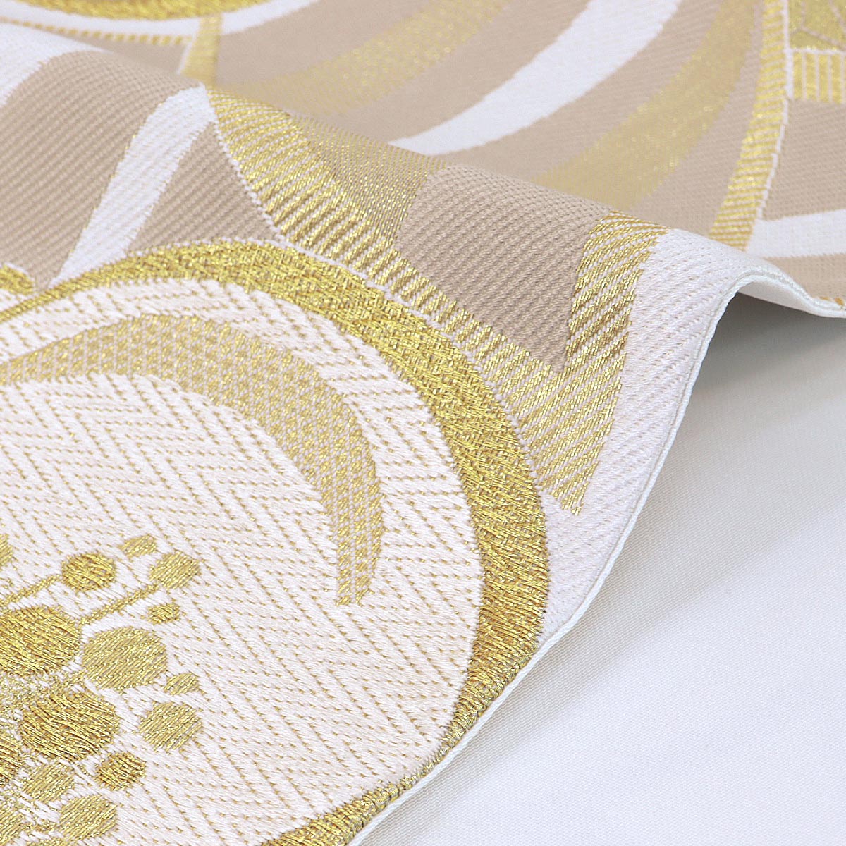 袋帯 振袖用 -23- 西陣織 大光 六通柄 絹混 白橡地/金 梅の花柄