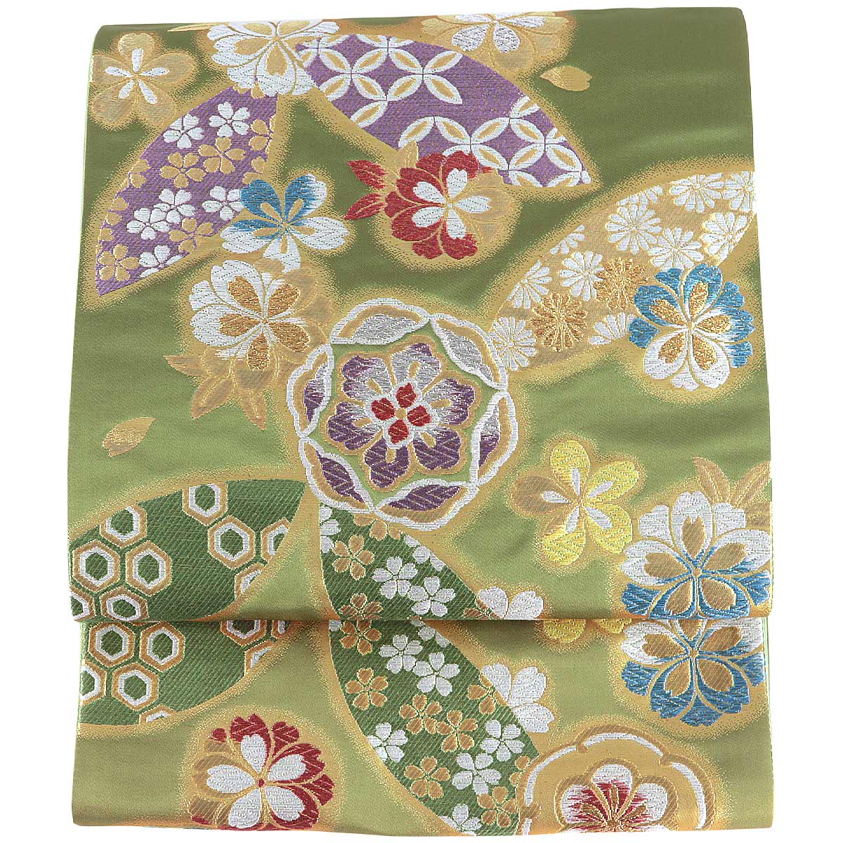 袋帯 振袖用 -25- 宝寿 西陣織 京洛苑たはら 日本製 六通柄 絹混 鶸