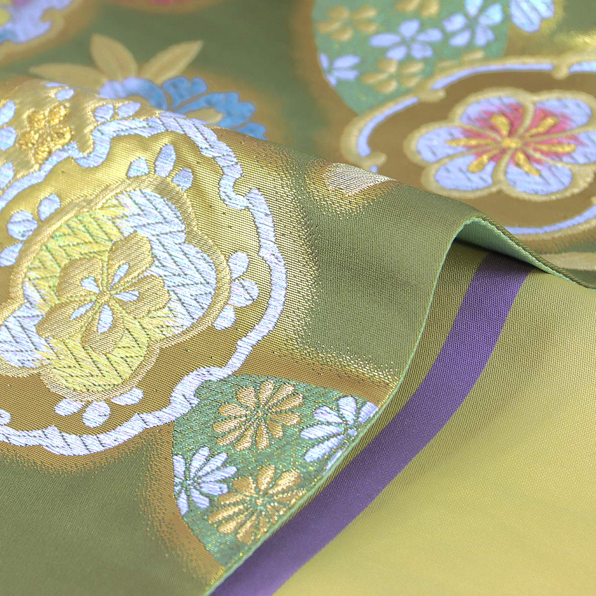 袋帯 振袖用 -25- 宝寿 西陣織 京洛苑たはら 日本製 六通柄 絹混 鶸