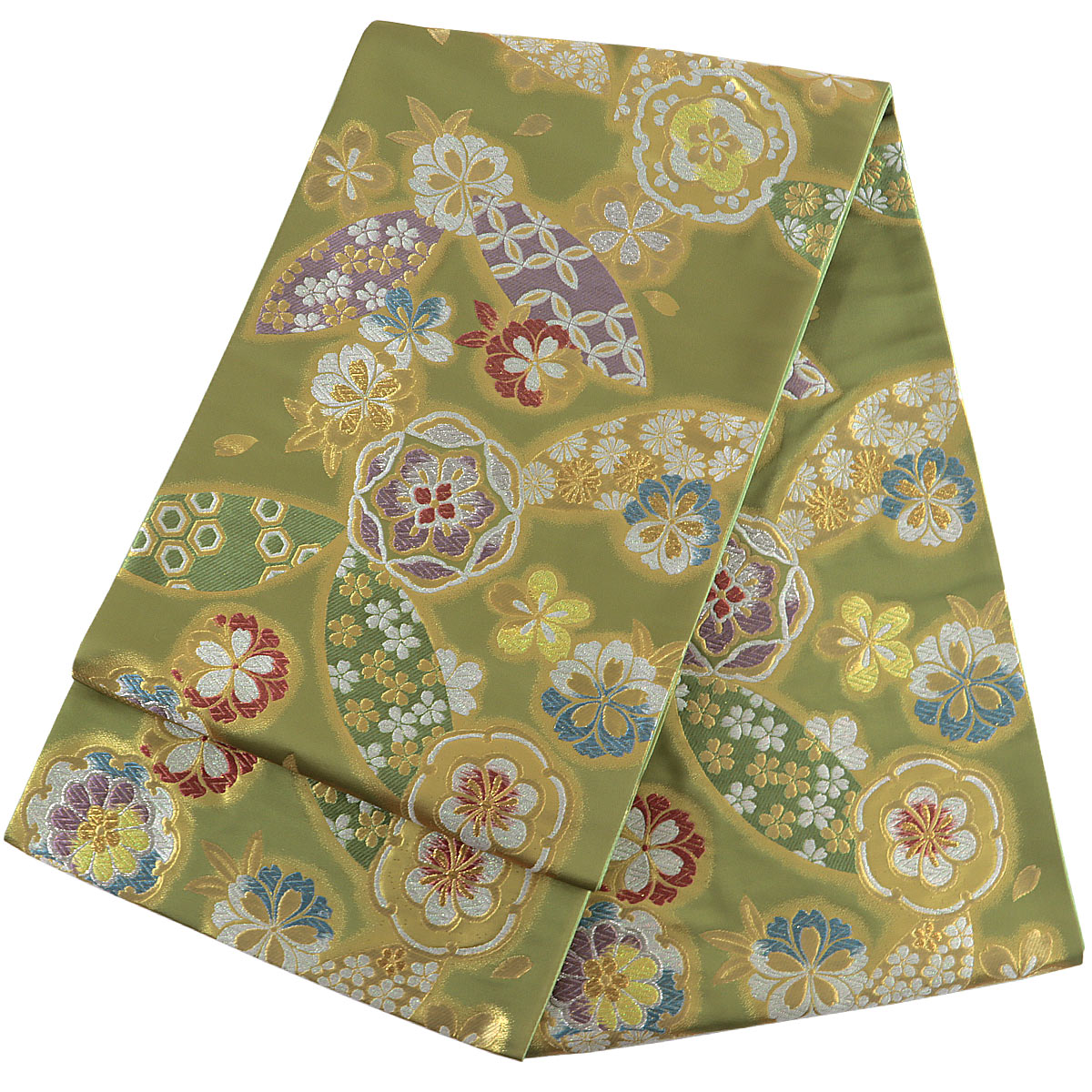 袋帯 振袖用 -25- 宝寿 西陣織 京洛苑たはら 日本製 六通柄 絹混 鶸