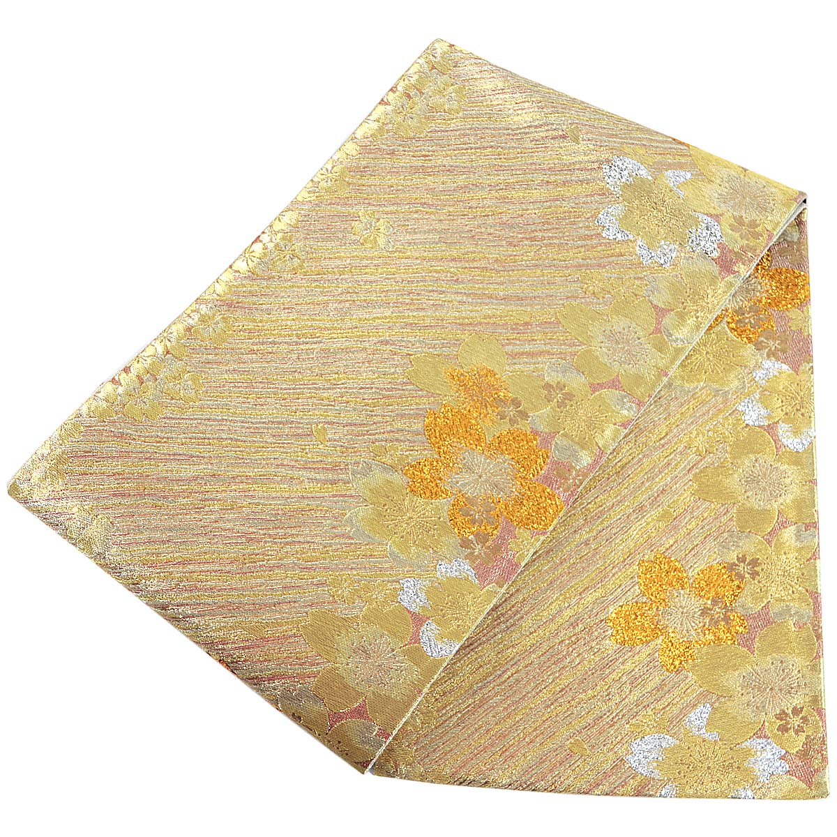 袋帯 振袖用 -24D- 西陣織 佐々木染織 長尺 六通柄 絹混 金色地/朱金色