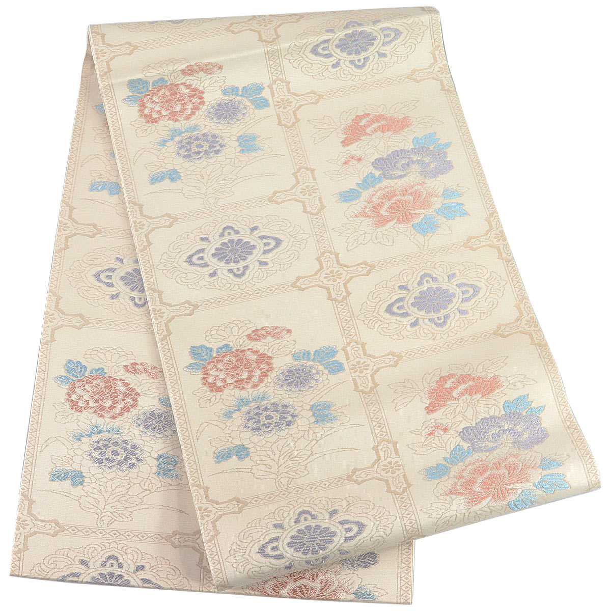 袋帯　六通　西陣織　山下織物　てんてんてまり 袋帯 -52E- 西陣織 山下弘蔵 本袋帯 六通柄 正絹 絹100% 肌色地 華文