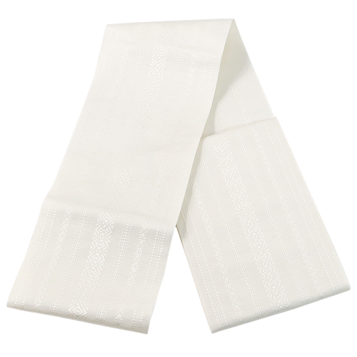 半幅帯 正絹 -10- 単帯 博多織 献上柄 白/白 絹100%