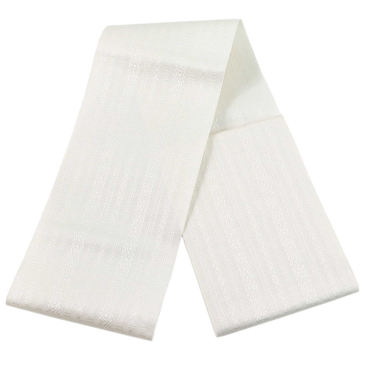 半幅帯 正絹 -10- 単帯 博多織 献上柄 白/白 絹100%