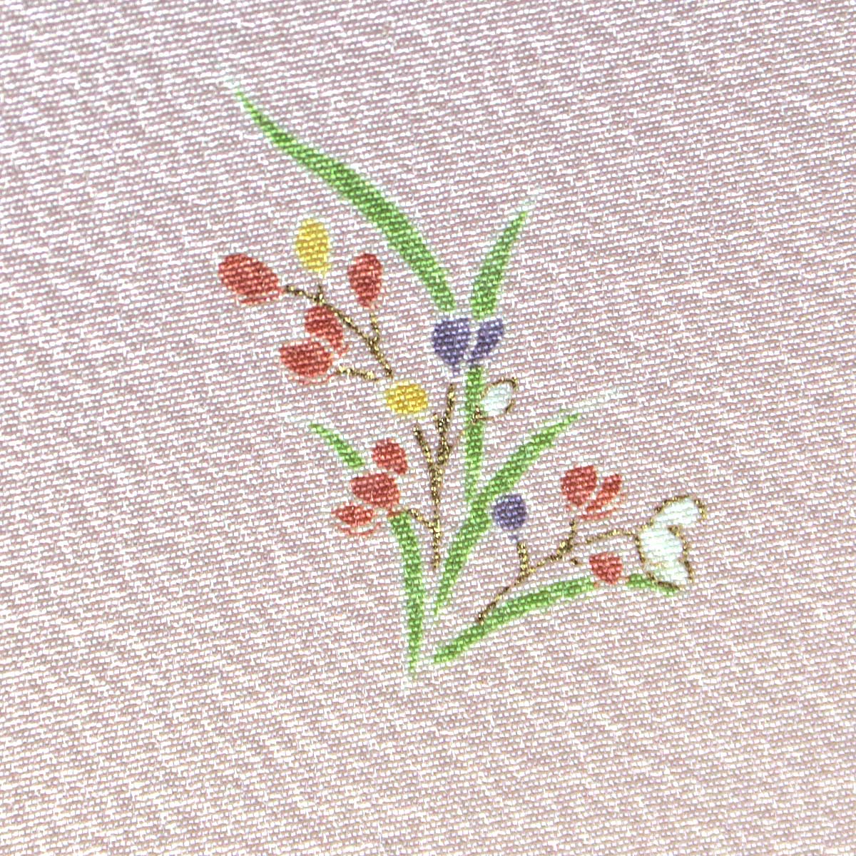 小紋 反物 -51C- 京友禅 薄桜 小花 一越ちりめん 正絹 絹100% : あおい 
