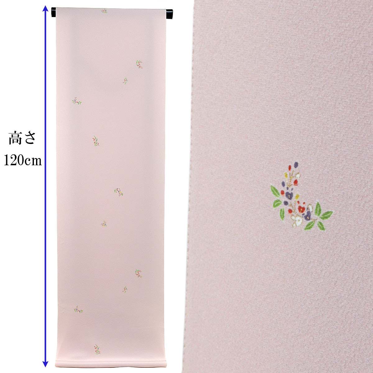 小紋 反物 -51C- 京友禅 薄桜 小花 一越ちりめん 正絹 絹100% : あおい 