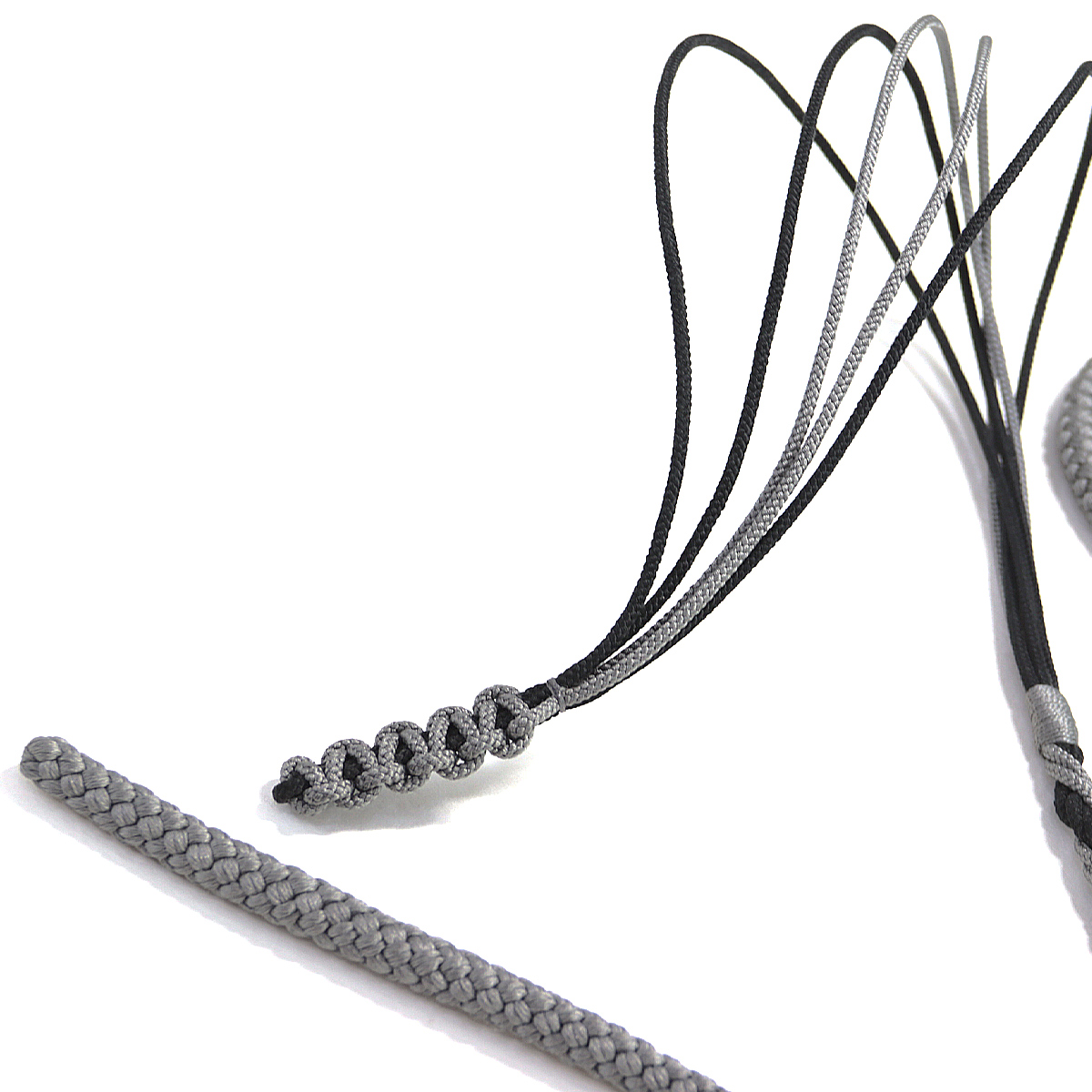 帯締め -42B- 灰色/黒 丸組紐 変わり5本バラ 飾り紐 飾り房/房なし 絹