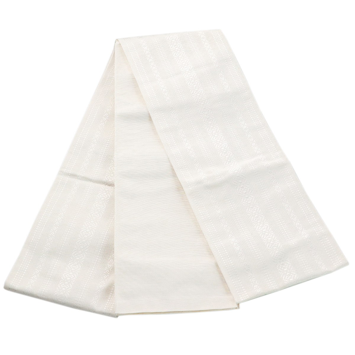 半幅帯 正絹 -1- 小袋帯 博多織 絹100% 献上柄 白/白/黒