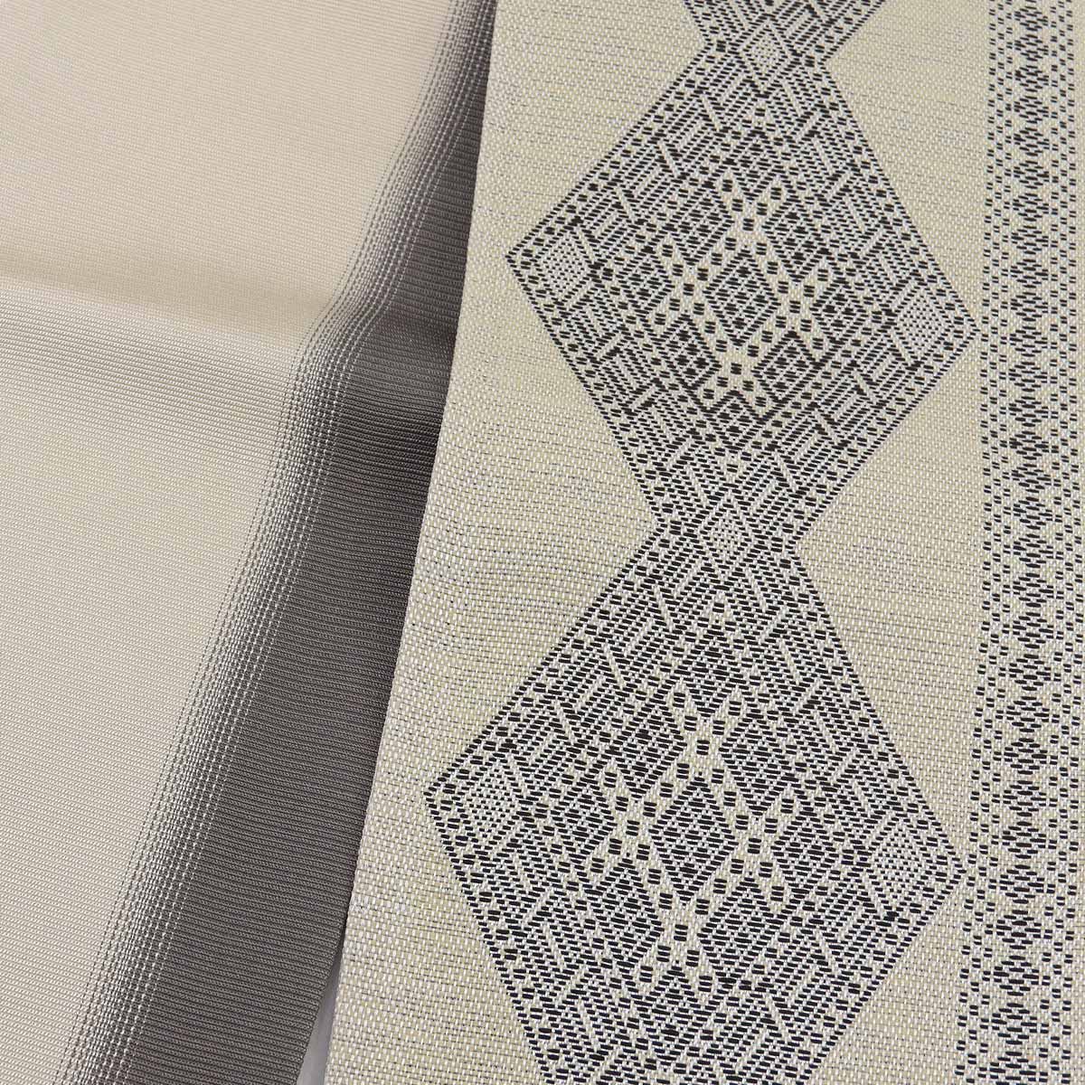 米沢織　絹 和紙　宝来屋　紙こぎん四寸帯　半幅帯 　長尺⑮ 宝来屋 半幅帯 紙こぎん四寸 -30A- 菱並 砂色 米沢織 長尺 絹/和紙