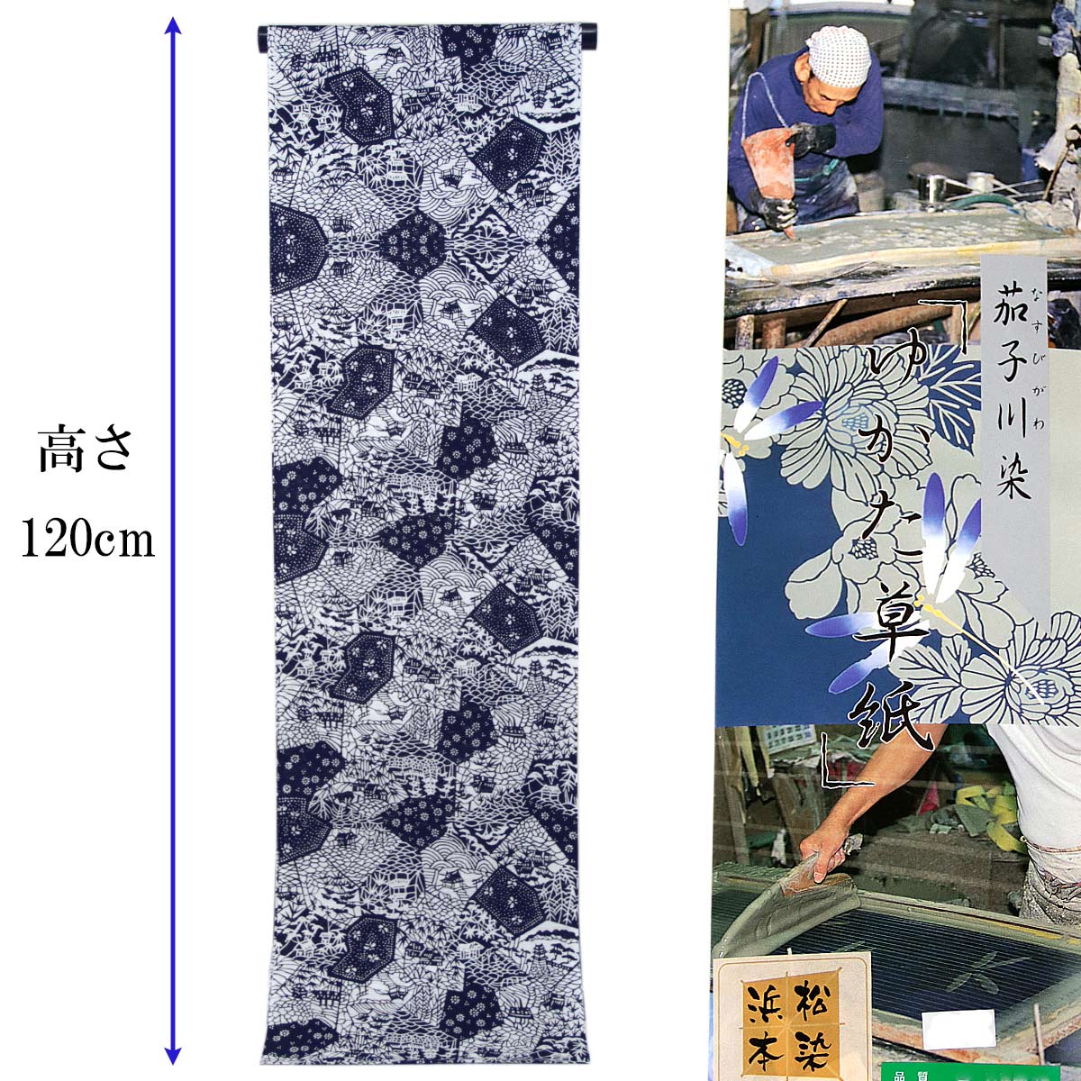 浴衣反物 レディース -10J- 茄子川染 伊勢型紙 注染 綿絽 綿100% 日本製 濃紺/裂取り 茶屋辻 : g-yut-10j : あおい  正直問屋 Yahoo!店 - 通販 - Yahoo!ショッピング